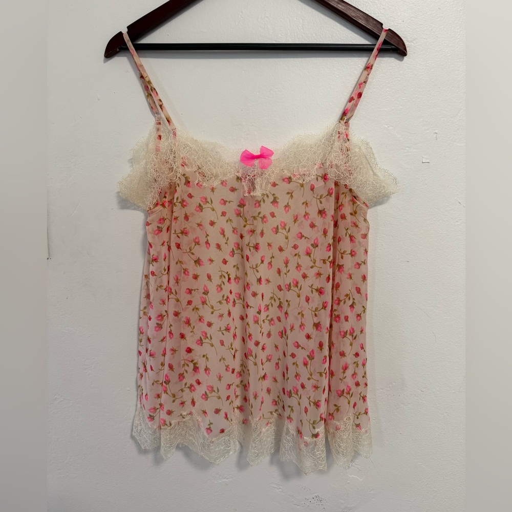 Victoria's Secret Pink Rosebud Chiffon Cami with Lace Women’s Size Small